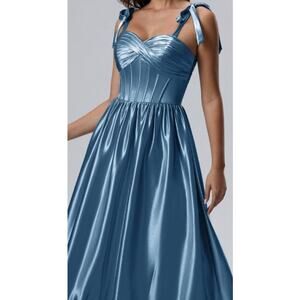 AW BRIDAL 14 1X plus ink blue Blustery formal party gala maxi dress NEW 0b13